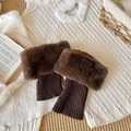 Dark brown faux fur leg warmers with ribbed knit cuffs for winter boots styling - Dark Coffee