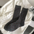 Dark grey crew socks with burgundy polka dots and ribbed cuffs for a cozy look - Grey with Wine Red Polka Dots