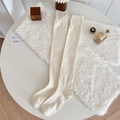 Creamy white over-the-knee knit stockings with elastic ribbed cuffs and soft texture - One Size / White