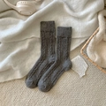 Deep gray cable knit thick wool socks for women in a cozy winter mid-calf style - One Size / Medium Grey