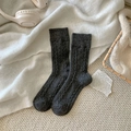 Dark charcoal thick cable knit wool socks featuring warm texture and ribbed cuffs - One Size / Dark Gray