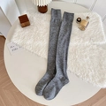 Thick knit dark grey over-the-knee socks for women with warm ribbed texture - One Size / Gray