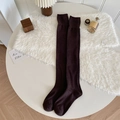Deep burgundy thick knitted over-the-knee socks for women in soft cashmere style - One Size / Brown