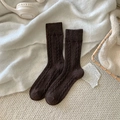 Dark brown cable knit crew socks in thick warm wool blend for winter footwear - One Size / Dark Coffee