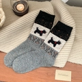 Calze in misto lana vintage con motivo a cane e trama a spina di pesce grigio e bianco - Taglia unica / Grigio chiaro