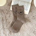 Japanese style brown wool socks featuring a cute cartoon bear face for winter warmth - One Size / Light Coffee