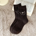 Coffee brown wool socks with cartoon bear pattern in soft plush coral fleece material - One Size / Dark Coffee