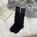 Classic black slouch socks in cotton blend with ribbed cuffs for winter outfits - One Size / Black