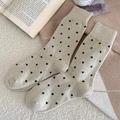 Retro beige Wollsocken mit schwarzen Punkten für Damen in warmem Strickstil - Beige