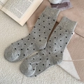 Cozy grey wool mid-calf socks with black polka dots and ribbed cuffs for winter - One Size / Light Gray