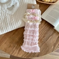 Roze gebreide beenwarmers met kant en strikjes in Japanse esthetische stijl - Roze / Verticaal Geribbelder
