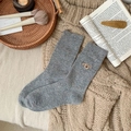 Speckled grey wool blend socks with cute dog embroidery in a cozy knit style - Light Gray