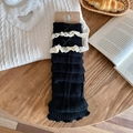 Jambières noires style Lolita avec dentelle blanche et petits nœuds en ruban - Noir / Texture Ondulée