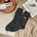 Flecked dark grey wool socks with cute dog embroidery for winter warmth and comfort - Dark Gray
