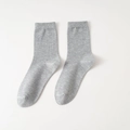 Mid-calf cotton knit socks in heather grey color with ribbed cuffs for men and women - One Size / Light Gray