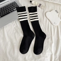 Calcetines negros de estilo colegial japonés con rayas blancas y diseño deportivo - Negro