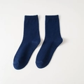Navy blue mid-calf cotton socks with ribbed cuffs and breathable knitted texture - One Size / Dark Blue