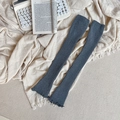 Jambières tricotées bleu gris avec bords à volants délicats et style rétro chic - Gris Foncé (Avec Scintillement Argenté)