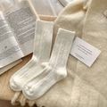 Calze di lana a trecce bianco crema da donna in morbido stile a coste medie - Bianco