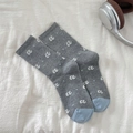 Calze grigie da donna con ricamo a forma di orso e motivi a pois blu stile college - Fantasia Grigia a (JLW720)