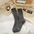 Thick dark grey wool knit mid-calf socks with striped texture for winter warmth - One Size / Dark Gray