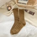 Deep ginger yellow cable knit wool socks in thick thermal mid-calf winter style - One Size / Turmeric