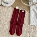 Calze a maglia bordeaux con puntini colorati stile coriandoli ed etichetta bianca - Taglia unica / Riga Rossa Larga