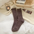 Thick heather brown knit crew socks with classic cable pattern for cozy home wear - One Size / Purplish Red