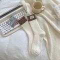 Calze spesse in maglia beige e marrone con etichetta in tessuto stile rétro - Taglia unica / Bianco