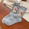 Winter wool socks in light grey with cute teddy bear embroidery and colorful flecks - One Size / Light Gray