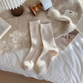 Oatmeal thick wool socks with ribbed texture for winter warmth and cozy home wear - One Size / Off-white