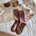 Vertical ribbed wool blend warm socks in classic coffee brown for women home wear - Coffee