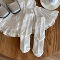White Lolita crew socks with ribbon bows and vertical ribbed texture in sweet ballet style - One Size / White