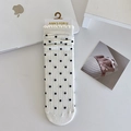 Chaussettes blanches à pois noirs avec bordures à volants douces pour femmes - Blanc à pois
