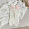 Jambières blanches en maille côtelée avec nœuds roses dans un style Lolita japonais - Blanc avec noeud rose