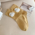 Japanische gelbe Socken mit weißem 3D-Plüschwelpen-Muster im niedlichen Stil - Einheitsgröße / Gelb