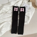 Jambières tricotées noires avec nœuds roses de style JK japonais pour l'automne hiver - Noir avec noeud rose