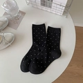 Sweet black mesh socks with white polka dots and lace trim for a Japanese style look - One Size / Black