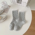 Sweet grey crew socks with black polka dots and delicate white lace trim detailing - One Size / Gray