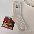 Calze bianche sporche con puntini arcobaleno e ricamo a fiore in maglia a costine - Taglia unica / Bianco