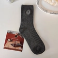 Chaussettes grises en maille mouchetée avec broderie florale et texture côtelée fine - Taille unique / gris foncé