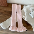 Pink ballet-style knitted leg warmers with vertical stripes and ruffled lace trim - Pink