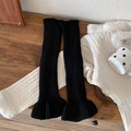Scaldamuscoli neri in maglia a costine stile balletto con bordo a balze invernale - Nero