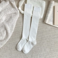 Japanese style white ribbed knee high socks for women with cozy knitted texture - One Size / White