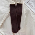 Dark brown ribbed knit mid-calf socks with delicate cream lace trim and retro aesthetic - Coffee
