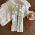 Scaldamuscoli bianchi Lolita in maglia a trecce con pon pon e fiocchi decorativi - Taglia unica / Bianco