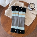 Striped knit leg warmers with vintage wooden buttons in blue, yellow, and grey tones - One Size / Black Combo (Black/Blue/Yellow/Grey Stripes)
