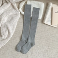 Mid-grey ribbed knit over-the-knee socks for women with cozy Japanese style texture - One Size / Light Gray