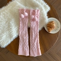 Scaldamuscoli rosa Lolita in maglia a trecce con pompon morbidi e dettagli a fiocco - Taglia unica / Rosa