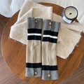 Striped knit leg warmers with buttons in grey and beige tones for winter style - One Size / Grey Combo (Grey/Black/White/Brown Stripes)